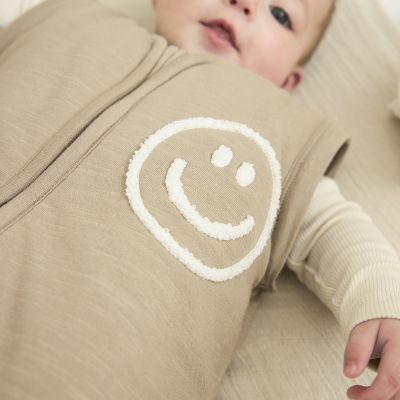 Meyco Baby Slaapzak Met Afritsbare Mouwen Slub Met Smile Applicatie Taupe / Offwhite 70 cm