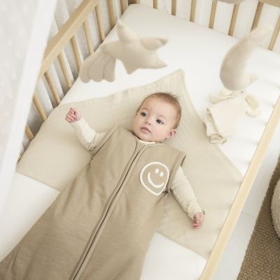 Meyco Baby Slaapzak Met Afritsbare Mouwen Slub Met Smile Applicatie Taupe / Offwhite 70 cm