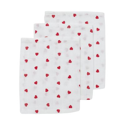 Meyco Baby Washandjes Hydrofiel Sweet Heart Red 20 x 17 cm 3-Pack