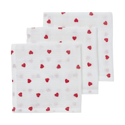 Meyco Baby Monddoekjes Hydrofiel Sweet Heart Red 30 x 30 cm 3-Pack