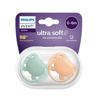 Philips Avent Fopspeen Ultra Soft Groen Oranje 0-6mnd (2 stuks) SCF091/03