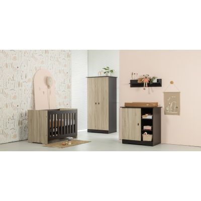 Interbaby Ledikant 60 x 120 - Commode 1 deur 3 vakken - Hanglegkast Basalt