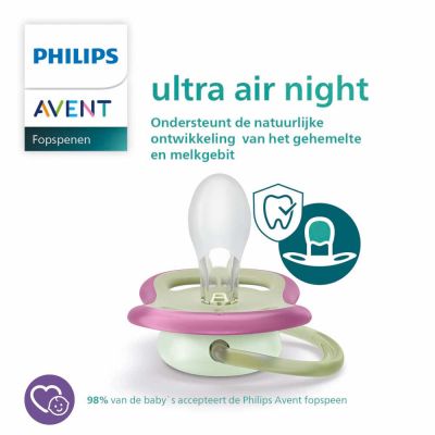 Philips Avent Fopspeen Ultra Air Nighttime Firefly / Dreams 0-6mnd (2 stuks) SCF376/19
