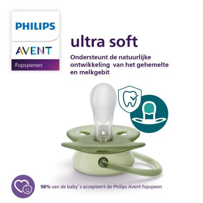 Philips Avent Fopspeen Ultra Soft Beige / Light Green 0-6mnd (2 stuks) SCF091/05
