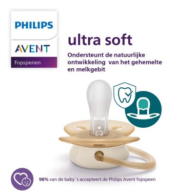 Philips Avent Fopspeen Ultra Soft Beige / Light Green 0-6mnd (2 stuks) SCF091/05
