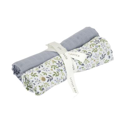 Little Dutch Swaddle Doeken Hydrofiel Forest Adventure & Denim Blue 70 x 70 cm (Set van 2)